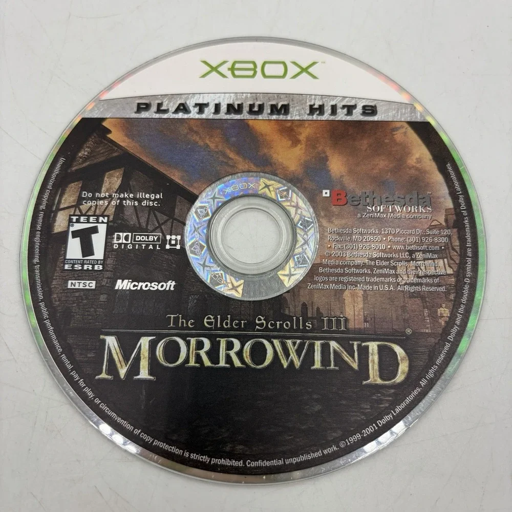 Elder Scrolls III Morrowind [Platinum Hits] (Microsoft Xbox, 2003) Disc Only